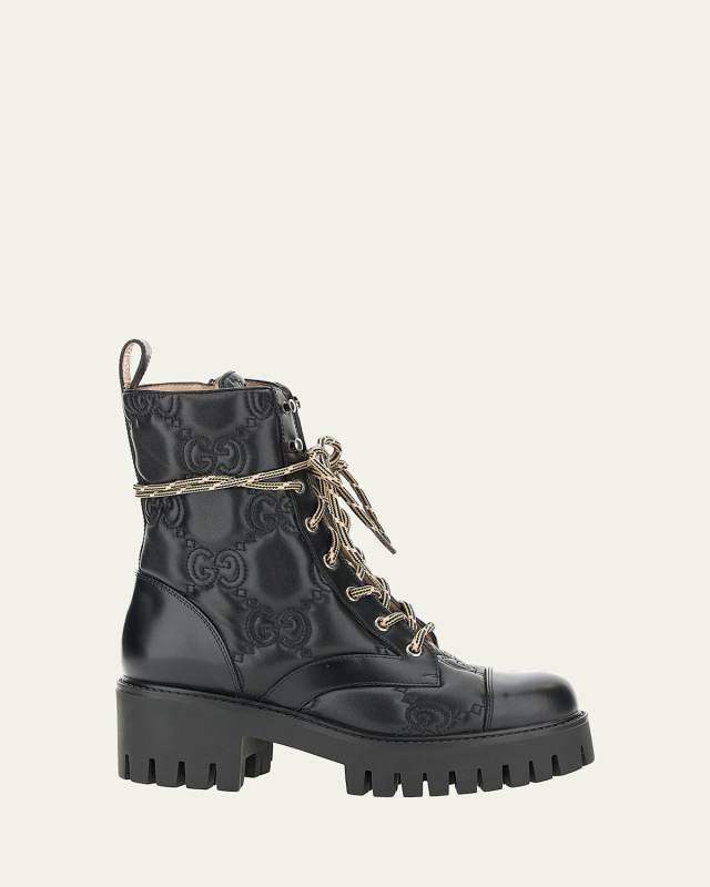 GG Logo Quilted Combat Boots